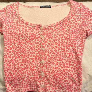 Brandy Melville Pink Animal Print Button-Up Top